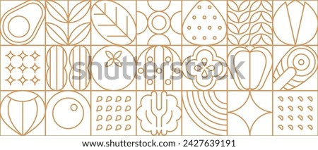 Keto diet health in modern line geometric pattern or mosaic tile, vector background. Healthy nutrition and keto diet pattern with geometric outline vegetables and fruits for organic food and eating