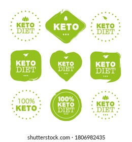 Keto Diet Icons, Great Designs For Any Purpose. Food Logo. Paleo Diet Healthy Eating Concept. Logo, Icon, Label. Isolated Background. Vector Illustration.