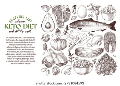 Keto diet ingredients vector poster