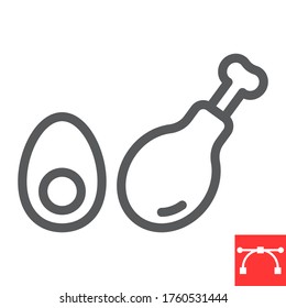 Keto diet line icon, fitness and diet, egg and chicken leg sign vector graphics, editable stroke linear icon, eps 10