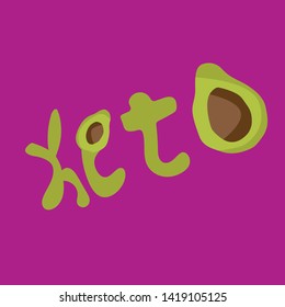 Keto diet logo with avocado on fuchsia background.