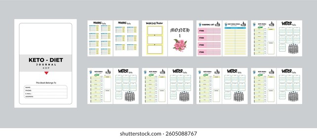 Keto Diet Planner with cover page layout design template	