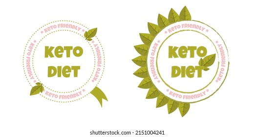 Keto Diet Sticker, Label, Badge And Logo. Ecology Icon. Logo Template With Green Leaves For Keto Friendly Products. Vector Illustration