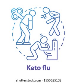 Keto flu blue gradient concept icon. Ketogenic diet side effects idea thin line illustration. Carb withdrawal. Nausea, fatigue, pain. Disease symptoms. Vector isolated outline drawing