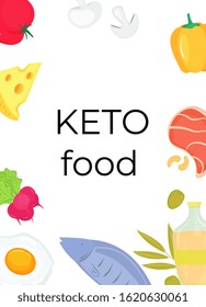 Keto food vertical banner. Ketogenic diet concept. Low carb, high fat.