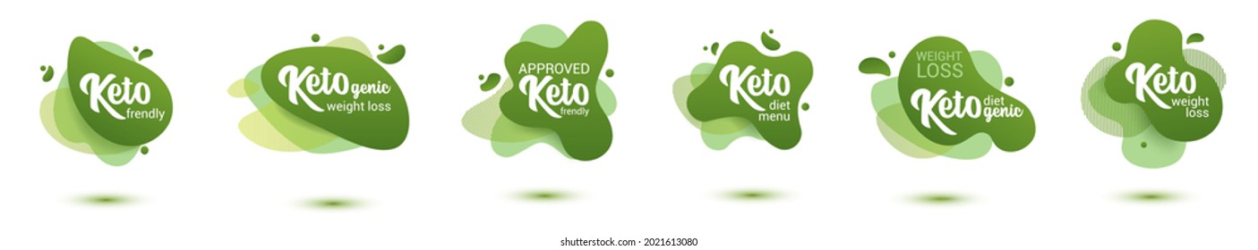 Keto Frendly Badge Set. Green Amoeba Design Of Sticker For Keto Diet Menu, Poster, Flyer.