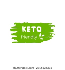 Keto friendly diet icon. Green vegetables textured badge with leaves for eco nutrition isolated on white background