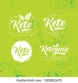 Keto Friendly Diet Nutrition Vector Design Elements On Rough Organic Textured Background.