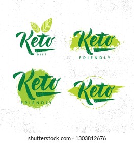 Keto Friendly Diet Nutrition Vector Design Elements On Rough Organic Textured Background.