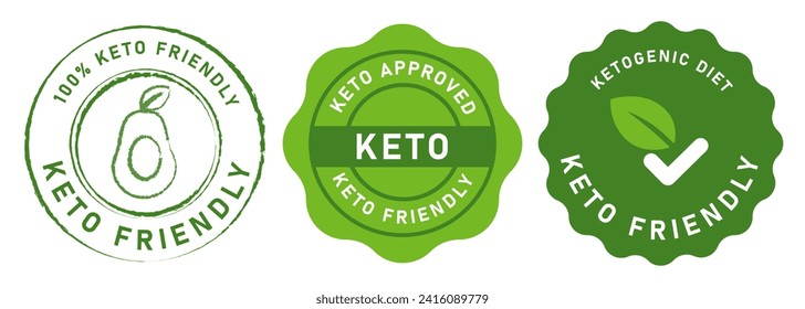 Comida amigable Keto dieta ketogénica emblema sello de sello de sello envoltorio color verde