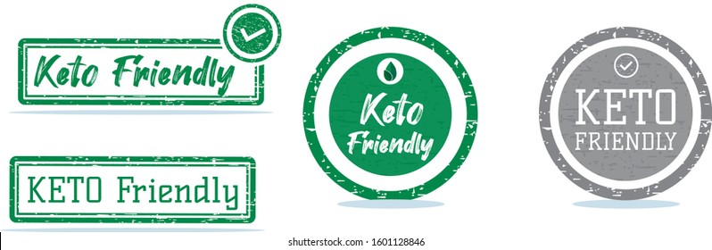 Keto friendly food product label. Diet nutrition. vector rubber ketosis stamp for print on package label, wrapping, tote bags, boxes or promotional materials. Vector illustration with rough texture.