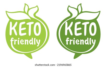 Pegatina verde amigable Keto para alimentos que satisfacen condiciones de dieta bajas en hidratos de carbono. Banda decorativa en forma de burbuja con hoja