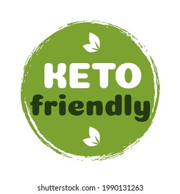 Keto friendly sign diet nutrition badge on green organic texture isolated on white-ketogenic diet sign, keto diet menu. Vegetables icon eco diet with leaves. Vector 10 eps