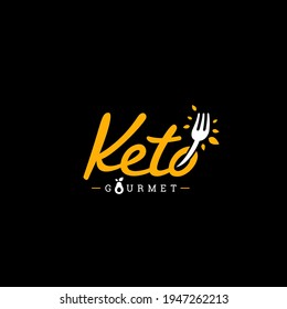 Keto Gourmet catering y restaurante logotipo con letras a mano manual con icono de horquilla