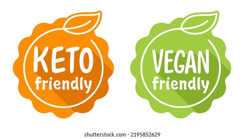 Keto and Vegan friendly seal stickers for food that satisfy low-carbohydrate diet conditions. Bubble with check mark