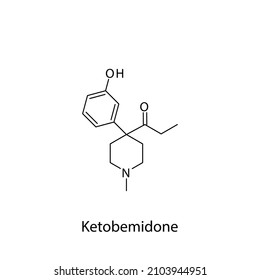 Ketobemidone molecular structure, flat skeletal chemical formula. Opioid, painkiller, narcotic, analgesic drug used to treat . Vector illustration.