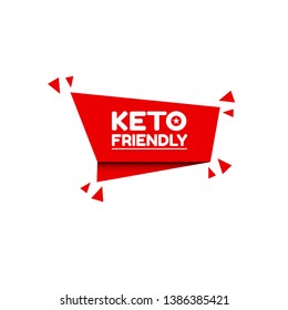 Keto-Friendly red label. red banner with white text Keto-Friendly. sticker ,tag.