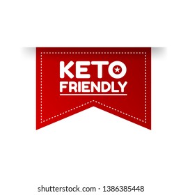 Keto-Friendly red label. red banner with white text Keto-Friendly. sticker ,tag.