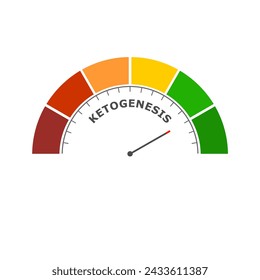 Nivel de cetogénesis en escala métrica. Escala de instrumentos con flecha. Elemento de indicador de infografía colorido. La cetogénesis es el proceso bioquímico a través del cual los organismos producen cuerpos cetónicos