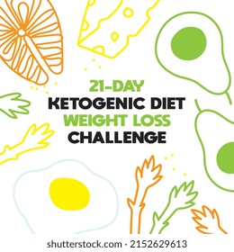 Ketogenic diet challenge banner. Weight loss with keto diet. Keto challenge announcement banner for 21 day diet nutrition in modern simple style.