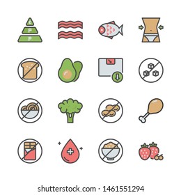 Ketogenic diet in colorline icon set.Vector illustration