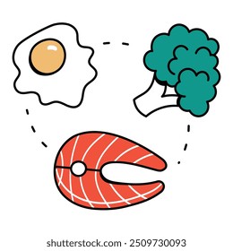 Ketogenische Diät Icon Design. Stellt Low Carb, High Fat, Stoffwechsel, Gewichtsverlust. Vektorsymbol mit bearbeitbaren Strichen und Farben.