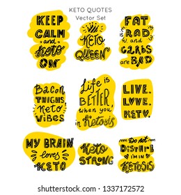 Ketogenic diet lettering vector set. Hand drawn lettering motivation quotes set. Premade designs.Custom typography for your designs:t-shirts,bags,posters,invitation.