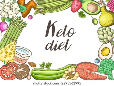 Ketogenic diet low carb food. Healthy food concept. Vector illustration.