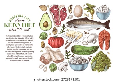 Lista de productos de dieta cetogénica Vector
