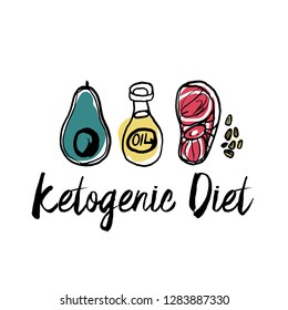 Ketogenic diet set sign keto ingredient illustration sketch