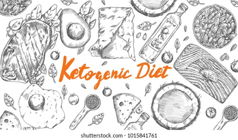 Ketogenic Diet sketch pencil drawing anti-aging anti-inflammatory popular high fat diet to lose weight vector