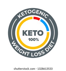 Ketogenic diet vector label. 100 percent weight loss keto healthy diet nutrition icon