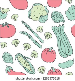 Ketogenic food vector seamless pattern. Healthy keto food doodles - fats, proteins and carbs on vector pattern. Seamless pattern with low carbs keto diet food objects. Keto seamless pattern - Vector
