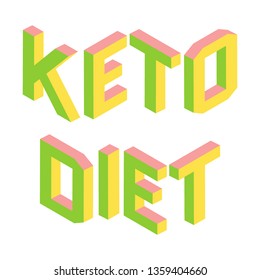 Ketogenic, Keto diet, colorful 3d letters isolated, green and pink logo, healthy lifestyle, vector illustration isolated on white background