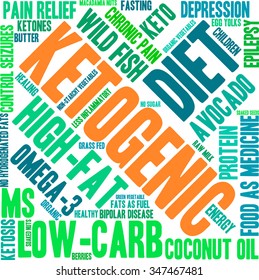 Ketogenic word cloud on a white background. 