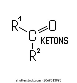 Fórmula de molécula de Keton. Icono de trazo de píxeles perfecto, modificable