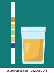 Ketontest, Papierstreifen mit farbigen Quadraten zur Acetonspiegelanalyse und Behälter mit Urinprobenvektorgrafik
