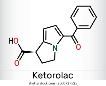 Ketorolac molecule. It is nonsteroidal anti-inflammatory drug NSAID. Skeletal chemical formula. Vector illustration