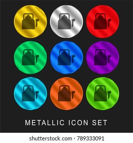 Kettle 9 color metallic chromium icon or logo set including gold and silver