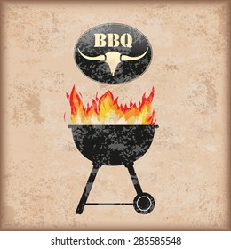Kettle barbecue with fire on the vintage background. Eps 10 vector file.