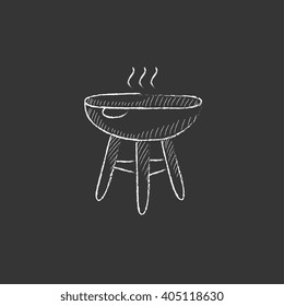 Kettle barbecue grill. Drawn in chalk icon.