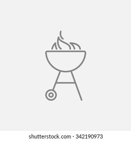 Kettle barbecue grill with flame line icon for web, mobile and infographics. Vector dark grey icon isolated on light grey background.