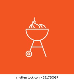 Kettle barbecue grill with flame line icon for web, mobile and infographics. Vector white icon isolated on red background.