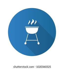 Kettle barbecue grill flat design long shadow glyph icon. Vector silhouette illustration