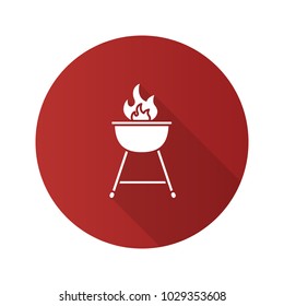 Kettle barbecue grill flat design long shadow glyph icon. Vector silhouette illustration