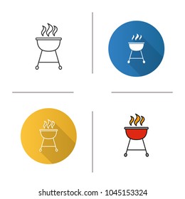 Kettle barbecue grill icon. Flat design, linear and color styles. Isolated vector illustrations