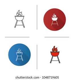 Kettle barbecue grill icon. Flat design, linear and color styles. Isolated vector illustrations
