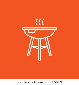 Kettle barbecue grill line icon for web, mobile and infographics. Vector white icon isolated on red background.