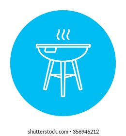 Kettle barbecue grill line icon for web, mobile and infographics. Vector white icon on the light blue circle isolated on white background.