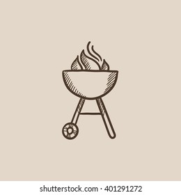 Kettle barbecue grill sketch icon.